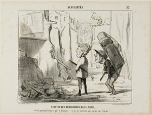 巴黎建筑物拆除的结果。"--毕竟，这是我曾经生活过的地方....，我甚至再也找不到我的妻子了，"第 55 版来自 Actualités 作者 Honoré Victorin Daumier