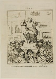画展中间摆放雕塑的不快》，1857 年沙龙展图版 5 作者 奥诺雷·维克托林·杜米埃