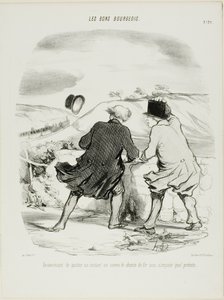 以任何借口离开火车，哪怕只是片刻的不便，《Les Bons Bourgeois》第 29 版 作者 奥诺雷·维克托林·杜米埃