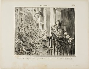 著名道德喜剧 "La Bourse "演出后拍摄的巴黎街头景色，选自《Actualités》，图版 330 作者 奥诺雷·维克托林·杜米埃