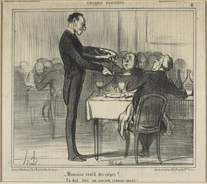"先生要不要来点煎饼......--他一定是个殡葬业者"，选自《巴黎素描》（Croquis Parisiens）第五版 作者 奥诺雷·维克托林·杜米埃