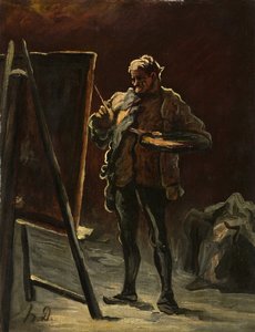 艺术家，约c.1870–-75（布面油画，镶嵌在面板上） 作者 奥诺雷·杜米埃
