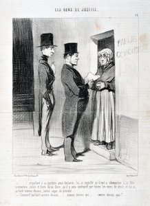 霍诺尔-杜米埃（1808-1879）的作品。Charivari》是1845年的作品。LES PEANS DE JUSTICE"-......在他家门口这样宣布，对他来说意味着他必须服从上述总结，否则，如果不这样做，他将被迫 作者 奥诺雷·杜米埃