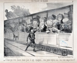 霍诺尔-杜米埃（1808-1879）的作品。Charivari》是1852年的作品。LES TRAINS DE PLEASURE系列 - 你必须为七个乘客腾出空间......你在你的车厢里太舒服了!马赛隆尚宫美术博物馆，马赛 作者 奥诺雷·杜米埃