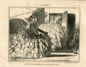 Le Charivari, B & W的讽刺文章，约1855_5_11: 新闻n*190。半个世界的女士们，但不是裙子。- 时尚、交通、衬衣--Honore Daumier（1808-1879）的女性插图 作者 奥诺雷·杜米埃