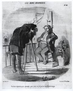 Les Bons Bourgeois - The most convenient position to have a nice portrait in the daguerreotype, caricature of Daumier - in “” Charivari”” of 24/07/1847. 作者 奥诺雷·杜米埃