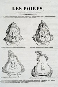 梨子：漫画代表路易菲利普梨形脸的变形。 奥诺雷·杜米埃 (1808-1879) 在查尔斯·菲利普 (1806-1862) 原作《漫画》之后绘制，1832 年 1 月巴黎，卡纳瓦莱博物馆 作者 奥诺雷·杜米埃