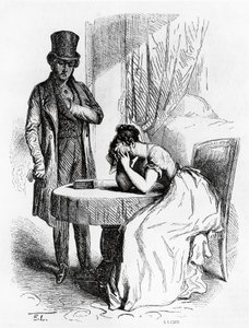 男人凝视下绝望的女人，插图来自奥诺雷·德·巴尔扎克 (Honore de Balzac) 的费拉格斯 (Ferragus)（1799-1850），法国版