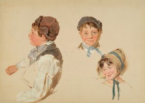 儿童头像，男孩和女孩，三个研究，1850年。 作者 霍普金斯·霍斯利（Hopday Horsley）