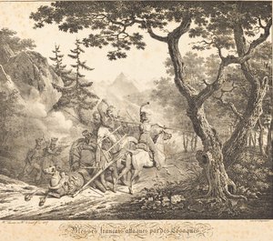 受伤的法国人被一个科萨克袭击 作者 Horace Vernet 和 Hippolyte Lecomte