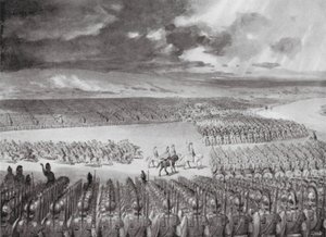 普鲁斯等待亚历山大的进攻，公元前 326 年 7 月（石版画） 作者 霍勒斯·范·鲁伊斯