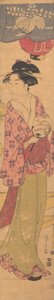 一个拿着扇子的女孩，约1780年。 作者 细田英史