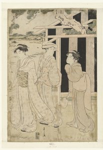 三个女人在湖边散步