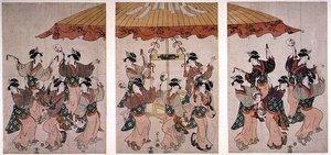 住吉舞》，三联画，约1791年（彩色木版画