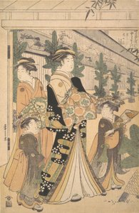 两名花魁和两名女侍者在吉原。 作者 细田英史