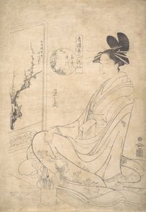 年轻女子在画屏风。 作者 细田英史