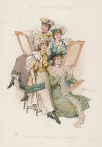 四位衣着得体的妇女手持画板（彩色石版印刷） 作者 霍华德戴维