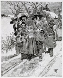 逮捕一个女巫，由J. Bernstrom雕刻，来自美国第二代英国人的插图由Thomas Wentworth Higginson，酒吧。在哈珀杂志，1883年 作者 霍华德·派尔