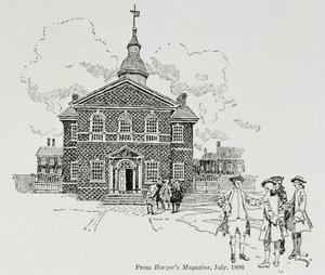 第一届和第二届大陆会议在费城举行的卡彭特大厅，哈珀杂志，1896年 作者 霍华德·派尔