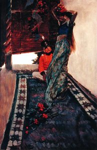 她向我灌输岛语时，我坐在她脚边，选自阿瑟-奎勒-库奇（1863-1944 年）的《辛巴达在伯莱特》，发表于 1902 年 8 月的《斯克里布纳杂志》（布面油画） 作者 霍华德·派尔