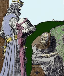亚瑟王（Artus）和女巫。插图：霍华德-派尔（1853 - 1911），美国插画家。
