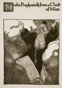 Merlin Prophesieth来自雾云，插图来自“朗塞洛爵士及其同伴的故事”，1907年 作者 霍华德·派尔