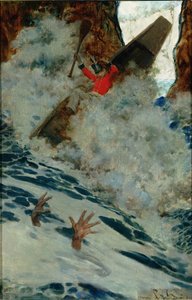 《船和我匆匆从他身边经过》，摘自亚瑟·奎勒-库奇（Arthur Quiller-Couch，1863-1944 年）的《辛巴达 on Burrator》，出版于《斯克里布纳杂志》，1902 年 8 月（布面油画） 作者 霍华德·派尔