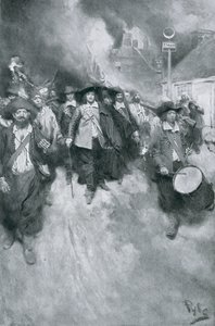 詹姆斯敦的燃烧，1676年，来自&39;殖民地和国家&39;的插图由伍德罗威尔逊，酒吧。在哈珀的杂志，1901年（光刻） 作者 霍华德·派尔