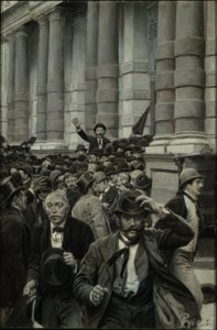 1873 年 9 月 18 日纽约证券交易所的繁忙景象 作者 霍华德·派尔