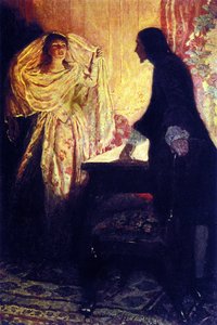 与基思船长的女儿会面。 插图来自美国插画家 Howard Pyle（1853-1911 年）的“西班牙主要的海盗海盗和 Marooners 之书” 作者 霍华德·派尔