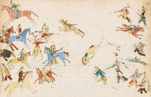 乌鸦和夏安部落之间的战争，1874-75（笔，墨水和wc在分类帐纸上）