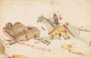 咆哮狼狩猎布法罗，1874-75（笔，墨水和wc在分类帐纸上）