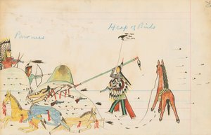 Pawnees and Heap of Birds，1874-75（笔，墨水和wc在分类帐纸上）