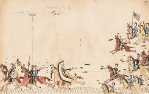 1868年，云与嚎叫的狼与苏利将军战斗，1874年至1875年当前营地供应附近的第7个豚鼠（笔，墨水和纸板上的wc）