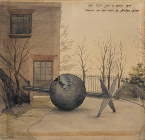 1855 年 12 月，格林威治皇家天文台庭院中的坠落时间球（水彩画） 作者 休伯特·艾里