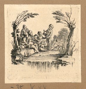 版画，一群孩子在喝酒 作者 休伯特·弗朗索瓦·格雷夫洛