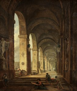罗马建筑随想曲，约1775年（布面油画） 作者 Hubert Robert