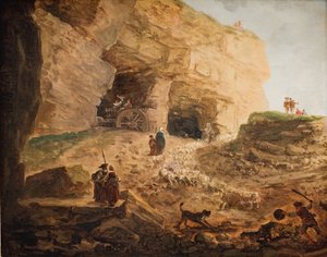 有一群羊的采石场 作者 Hubert Robert