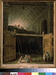 大教堂里的干草仓于贝尔-罗伯特（1733-1808 年）的油画，布面油画，约 1790 年，法国艺术。国家 A 级。普希金美术博物馆，莫斯科。 作者 休伯特·罗伯特