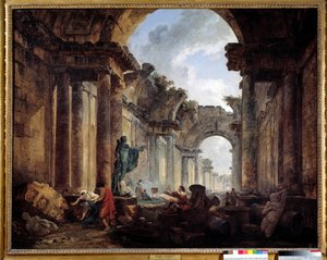Hubert Robert (1733-1808) 作画的废墟中卢浮宫大画廊的想象图。 1,14x1,46 米。 作者 休伯特·罗伯特