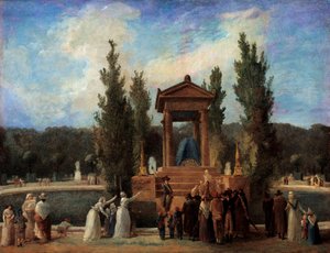 10 月 10 日在杜伊勒里 (Tuileries) 为纪念让·雅克·卢梭 (Jean Jacques Rousseau) 的纪念碑 作者 休伯特·罗伯特
