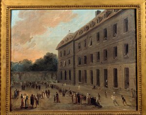 圣拉扎尔囚犯的娱乐活动：气球部分 画作 Hubert Robert (1733-1808) 1794 年 0,33x0,41 m 巴黎，卡纳瓦莱博物馆 作者 休伯特·罗伯特