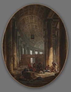 1769年，罗马在圣彼得大教堂的柱廊 作者 休伯特·罗伯特