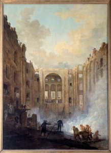 皇家歌剧院（巴黎）的大火。 休伯特·罗伯特 (1733-1808) 的绘画 作者 休伯特·罗伯特