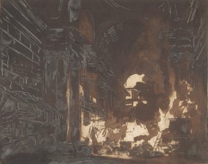 废墟画廊里的洗衣妇，约1760年。 作者 休伯特·罗伯特