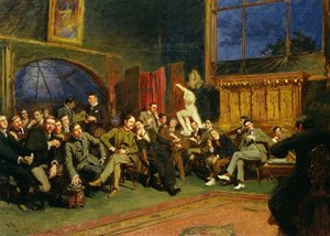1886年与我的学生一起在工作室的晚上 作者 休伯特·冯·赫科默