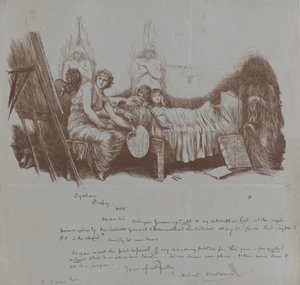 休伯特-冯-赫科姆给托马斯-阿格纽的慈善晚宴邀请函，1877-78年。 作者 休伯特·冯·赫科默