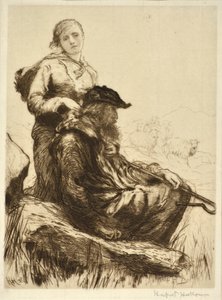 牧羊人和他的女儿，约1879年（蚀刻） 作者 休伯特·冯·赫科默