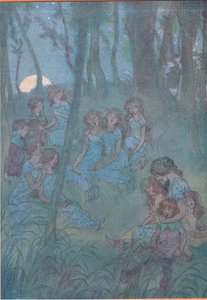 和夜间的草甸仙女，看你唱歌，1910年温莎的快乐妻子的插图 作者 休·汤姆森