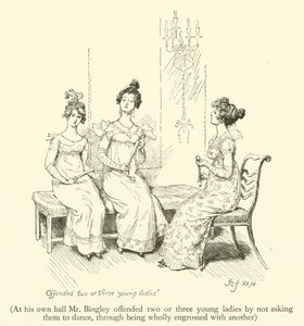 At his own ball Mr Bingley offended two or three young ladies by not asking them to dance, through being wholly engrossed with another (engraving) 作者 休·汤姆森